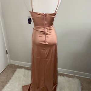 Formal high slit satin mauve dress. New with tags